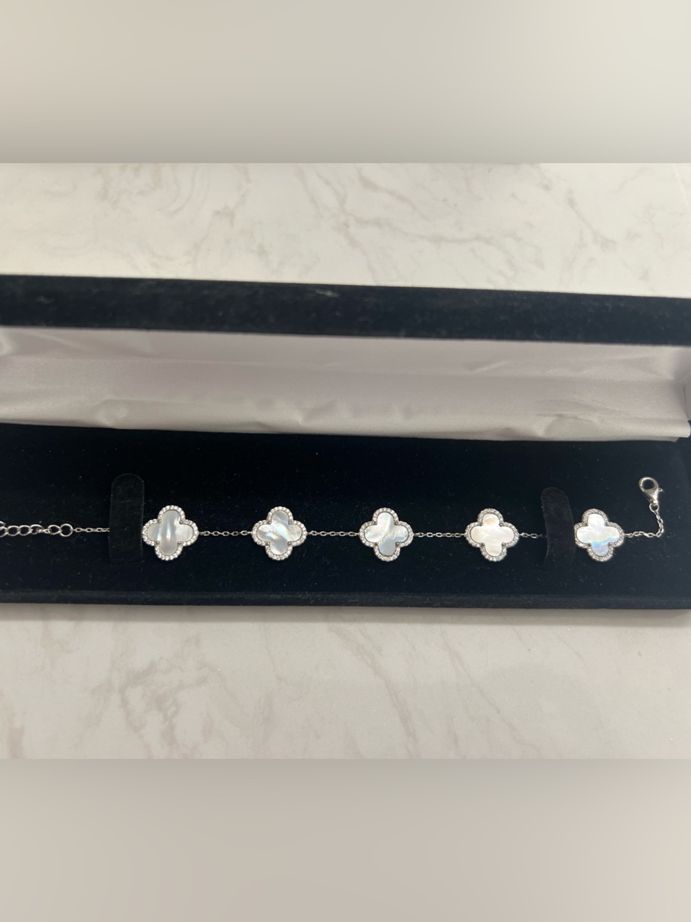 Mother-of-Pearl Clover Link Bracelet - sterling silver